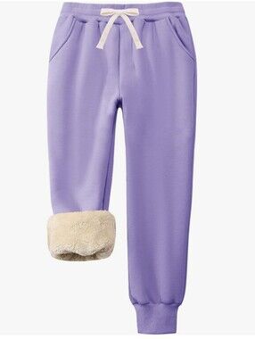 Lilac Sherpa-Lined Jogger Sweatpants with Cream Drawstring Size 9-10